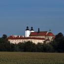 Church of the Assumption of Mary and Saint Apostles Peter and Paul and former Premonstratensians monastery (view from S), Hebdów village, Proszowice county, Lesser Poland Voivodeship, Poland